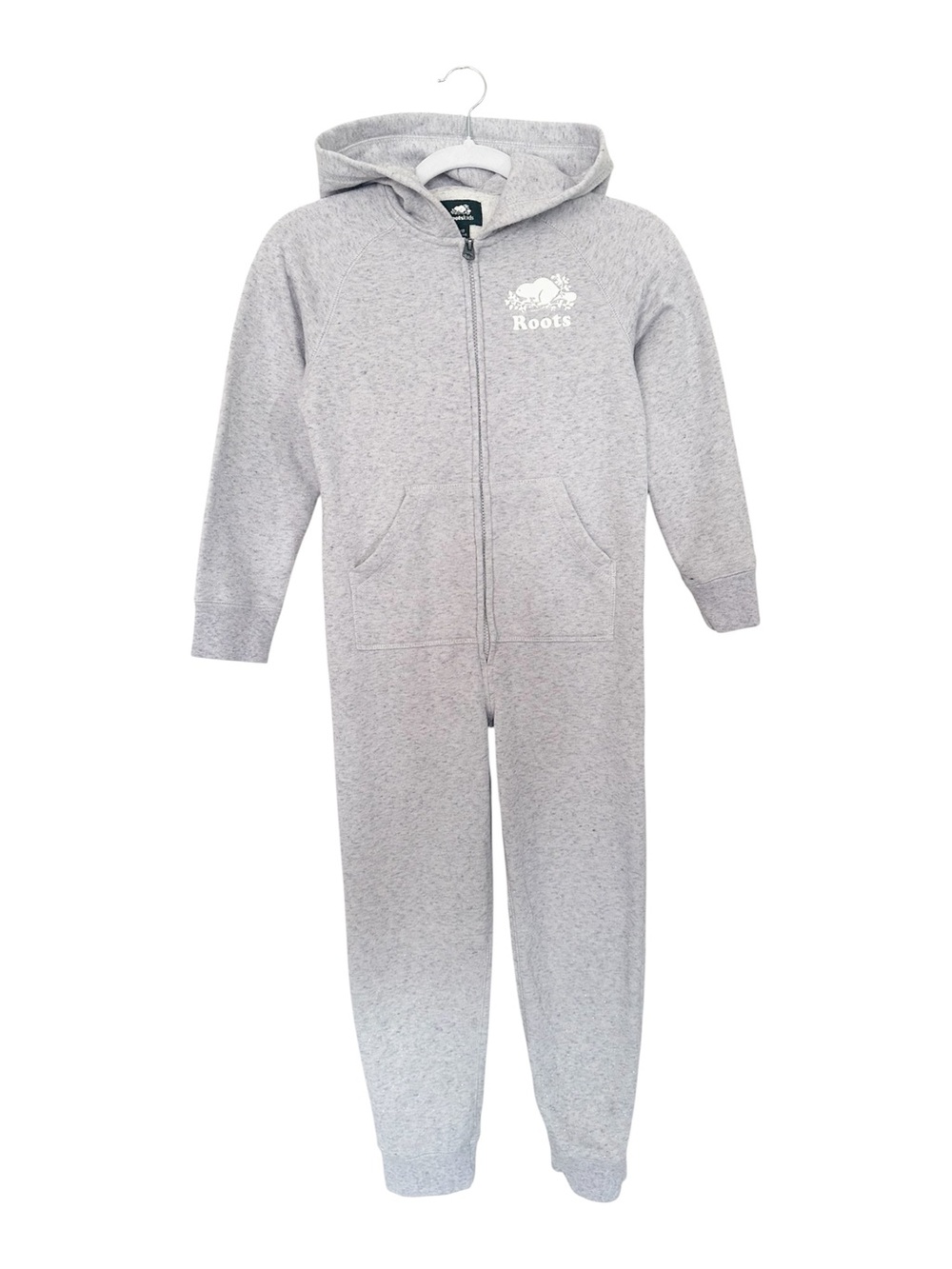 Roots Kids Cabin Onesie Jumpsuit Sparkle Grey Girls ZipUp Hoodie Size Medium EUC